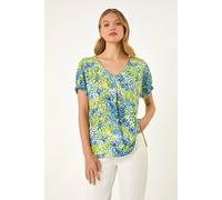 Roman Women's Abstract Spot Print Pleat Front Top in Lime | Size: 14 Roman Lime 14
