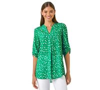 Roman Originals Abstract Spot Print V-Neck Tunic Top for Women UK - Ladies Everyday Holiday Spring Summer V-Neckline Comfy Soft Evening Vacation Work Party - Abstract Green - Size 10