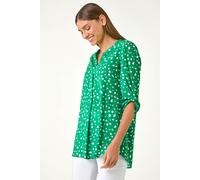 Abstract Spot Print V-Neck Tunic Top Roman Green 12