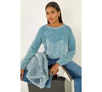 Roman Women's Abstract Stripe Knit Jumper in Blue | Size: Large Roman Blue L