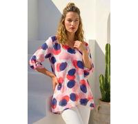 Roman Originals Floral Print Tunic Top for Women UK Ladies Casual Shirt Smart Blouse Asymmetric Wrap Hem Summer Holiday Party Cruise 3/4 Sleeve Longline Oversized - Abstract Pink Navy - Size 14