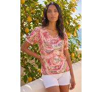 Roman Women's Animal Print Burnout Blouson Top in Red | Size: 20