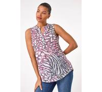 Roman Originals Sleeveless Shirt for Women UK Ladies Vest Tank Top Summer Smart Blouse Stretchy Jersey T-Shirt Casual Spring Holiday Party Beach Vacation Notch Neck - Animal Pink - Size 12