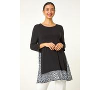 Roman Originals Chiffon Dipped Hem Top Asymmetric Tunic for Women UK Ladies Stretchy Jersey Flared Blouse Smart Fit & Flare Form Casual Loose Longline Party Hanky Tunics - Black & Grey - Size 18