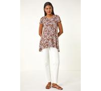 Roman Originals Hanky Hem Tunic Top for Women UK - Ladies Longline Blouse Asymmetric Hemline Short Sleeves Casual Slouch Loose Summer Spring Relaxed Comfortable - Brown - Size 14