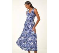 Roman Women's Animal Print Midi Dress in Navy | Size: 18