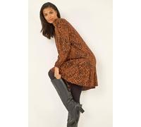 Roman Women's Animal Print Pintuck Smock Dress in Orange | Size: 16