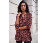 Roman Women's Animal Print Pintuck Stretch Shirt in Orange | Size: 12 Roman Orange 12