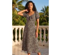 Roman Floral Print Dress for Women UK Ladies Sweetheart Neck Ruched Midi Maxi Long Length Short Sleeve Flattering Casual Summer Spring Party Evening Going Out - Animal Black - Size 20