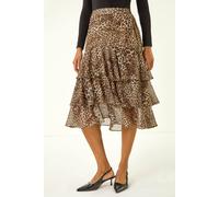 Roman Women's Animal Print Ruffled Skirt in Natural | Size: 14 Roman Natural 14