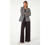 Roman Animal Print Stretch Jacket for Women UK - Ladies Autumn Everyday Winter Holiday Edge to Edge Comfy Long Sleeve Soft Pocket Detail Evening Coat Night Out Blazers - Grey - Size 10