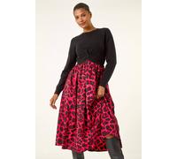 Roman Women's Animal Print Twist Front Midi Dress in Red | Size: 18 Roman Red 18