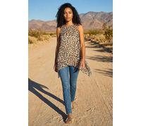 Roman Originals Animal Print Wrap Hem Tunic Top for Women UK - Ladies Everyday Holiday Spring Summer Round Neckline Comfy Soft Evening Vacation Work Party - Natural - Size 12 Beige
