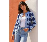 Roman Women's Argyle Buttoned Knit Cardigan in Blue | Size: 14 Roman Blue 14
