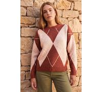Roman Women's Argyle Knit Jumper in Orange | Size: 14 Roman Orange 14