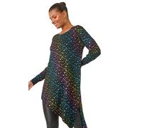 Roman Originals Asymmetrical Foil Print Tunic for Women UK - Ladies Everyday Autumn Winter Crew Neckline Comfy Soft Evening Vacation Work Party Night Out - Multi - Size 16