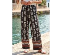 Roman Women's Aztec Border Print Wide Leg Trousers in Black | Size: 18
