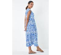 Roman Women's Aztec Print Midi Smock Dress in Royal | Size: 12 Roman Royal 12