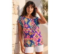 Roman Originals T-Shirt for Women UK - Ladies Tee Shirt Summer Top Holiday Day Causal Short Sleeve Blouses Round Crew Boat Neck Lightweight - Blue Aztec - Size 20