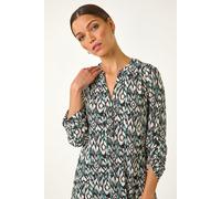 Aztec Print V-Neck Stretch Blouse Roman Teal 10
