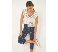 Roman Women's Bengaline Spot Print Cropped Trouser in Navy | Size: 14 Roman Navy 14