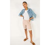 Roman Originals Bengaline Turn Up Stripe Stretch Shorts for Women UK - Ladies Everyday Holiday Spring Summer Comfy Soft Evening Vacation Work Party - Stone - Size 20