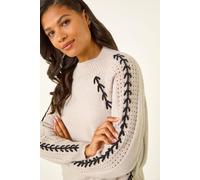 Roman Women's Blanket Stitch Knit Jumper in Beige | Size: 14 Roman Beige 14