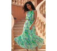 Roman Women's Blurred Print Pleated Maxi Dress in Green | Size: 18
