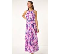 Roman Women's Blurred Print Pleated Maxi Dress in Purple | Size: 18 Roman Purple 18