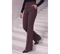 Roman Bootleg Trouser for Women UK Ladies Bootcut Stretch Flared Winter Autumn Long Full Length Pull-On Casual Smart Work Office Wear Business Soft Flattering - Dark Brown Regular (76CM) - Size 14