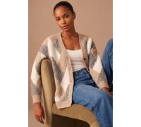 Roman Women's Boucle Chevron Cardigan Sweater in Grey | Size: 12