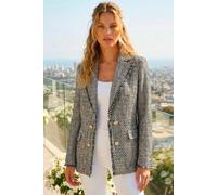 Roman Boucle Blazer for Women UK Ladies Frayed Edge Tailored Longline Rever Collar Jacket Lapel Stretch Smart Office Work Party Night Going Out Lined Classic - Check Black - Size 16