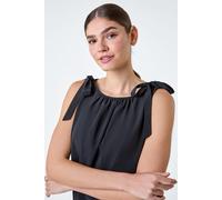 Roman Women's Bow Detail Shirred Hem Top in Black | Size: 20 Roman Black 20