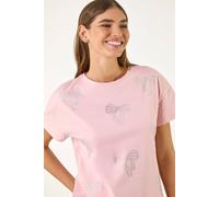 Roman Women's Bow Embellished Cotton T-Shirt in Pink | Size: 20 Roman Pink 20