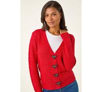 Roman Women's Bow Embellished Sequin Knit Cardigan in Red | Size: 18 Roman Red 18