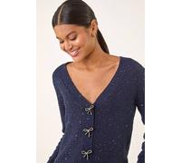 Roman Women's Bow Embellished Sequin Knit Cardigan in Navy | Size: 20 Roman Navy 20