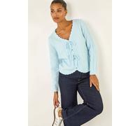 Roman Originals Bow Front Buttoned Knit Cardigan for Women UK - Ladies Everyday Autumn Winter V-Neckline Comfy Soft Evening Vacation Work Party Night Out - Blue - Size L