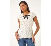 Roman Women's Bow Front Frilled Top in Cream | Size: 18 Roman Cream 18