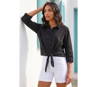 Roman Women's Broderie Tie Front Shirt in Black | Size: 18 Roman Black 18