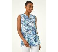 Roman Women's Burnout Abstract Wave Pintuck Shirt in Blue | Size: 20 Roman Blue 20