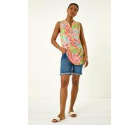 Roman Originals Sleeveless Shirt for Women UK Ladies Vest Tank Top Summer Smart Blouse Stretchy Jersey T-Shirt Casual Spring Holiday Party Beach Vacation Notch Neck - Orange Burnout - Size 12