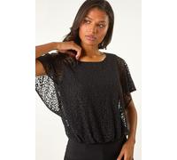 Roman Women's Burnout Print Bubble Hem Top in Black | Size: 20 Roman Black 20