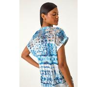 Roman Short Sleeve Shirt for Women UK Ladies Tunic Top Summer Blouse Casual Smat T-Shirt Spring Work Cocktail Party Going Out Special Occassion Holiday V-Neck - Burnout Blue - Size 10