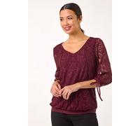 Burnout Print V-Neck Overlay Mesh Top Roman Wine 20