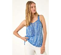 Roman Originals Burnout Stripe Print Vest Top for Women UK - Ladies Everyday Holiday Spring Summer V-Neckline Comfy Soft Evening Vacation Work Party - Blue - Size 18
