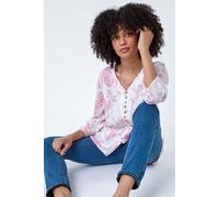 Roman Women's Button Detail Floral Top in Light Pink | Size: 10 Roman Light Pink 10