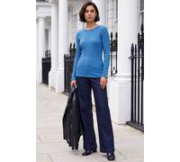Roman Originals Soft Ribbed Stretch Knit Jumper for Woman UK - Ladies Everyday Holiday Spring Summer Round Neckline Comfy Soft Evening Vacation Work Party - Denim - Size 14