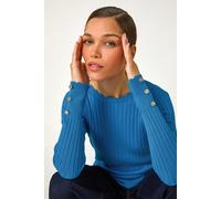 Roman Women's Button Detail Ribbed Longline Jumper in Mid Blue | Size: 14 Roman Mid Blue 14