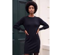 Roman Originals Knitted Jumper Dress for Women UK Ladies Stretchy Knit Knitwear Autumn Winter Casual Smart Pull On Work Long Sleeves Slouch Above Knee Short Length - Plain Black - Size 12