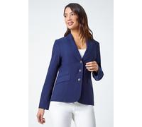 Roman Originals Stretch Blazer for Women UK - Ladies Office Jacket Business Work Formal Smart Summer Professional Interview Desk Dinner Evening Open Front Button Party Spring - Navy - Size 18